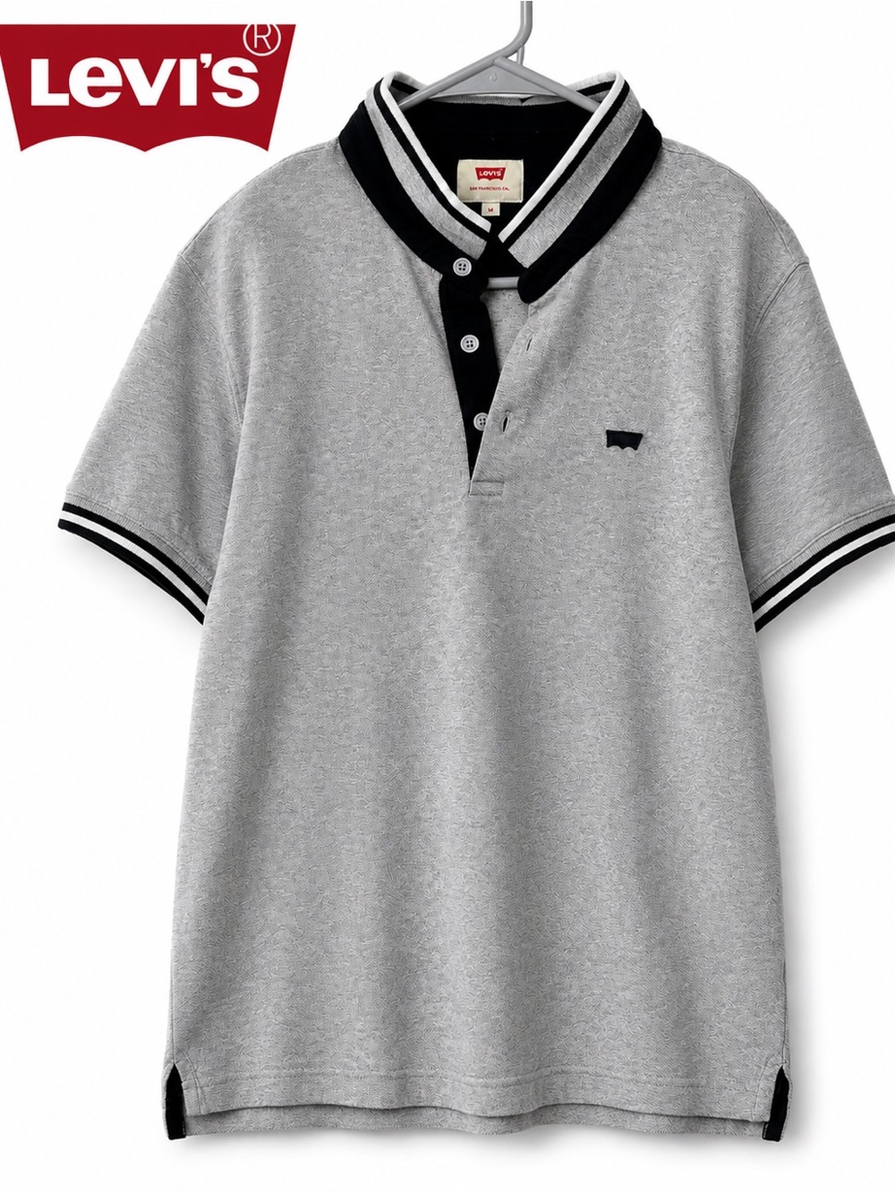 Levi’s Men’s M Gray Batwing Polo Shirt Black Tipped Collar 100% Cotton